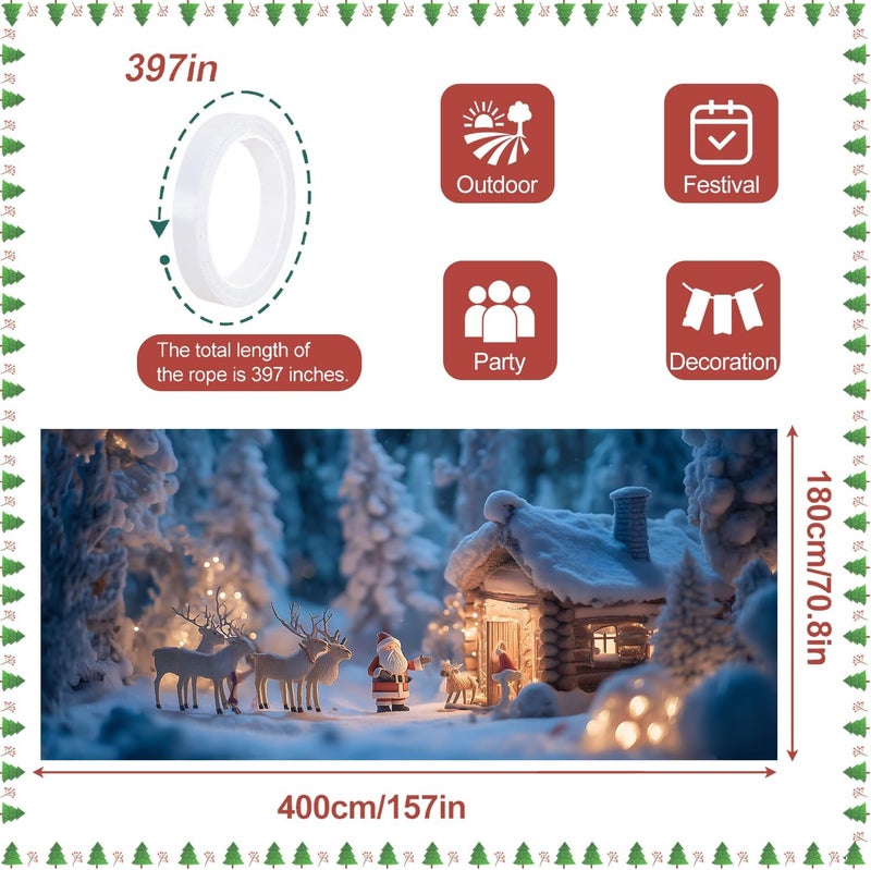 ANNA QUEEN Christmas Garage Door Banner 6×13 FT, Cozy Cabin with Santa & Reindeer, Winter Forest Holiday Scene, Outdoor Garage Decoration for Parties Home Decor - Image 3